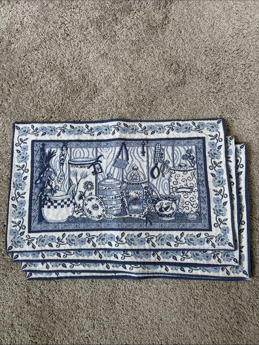 Blue and White Kitchen Tapestry Placemat Set (4x)